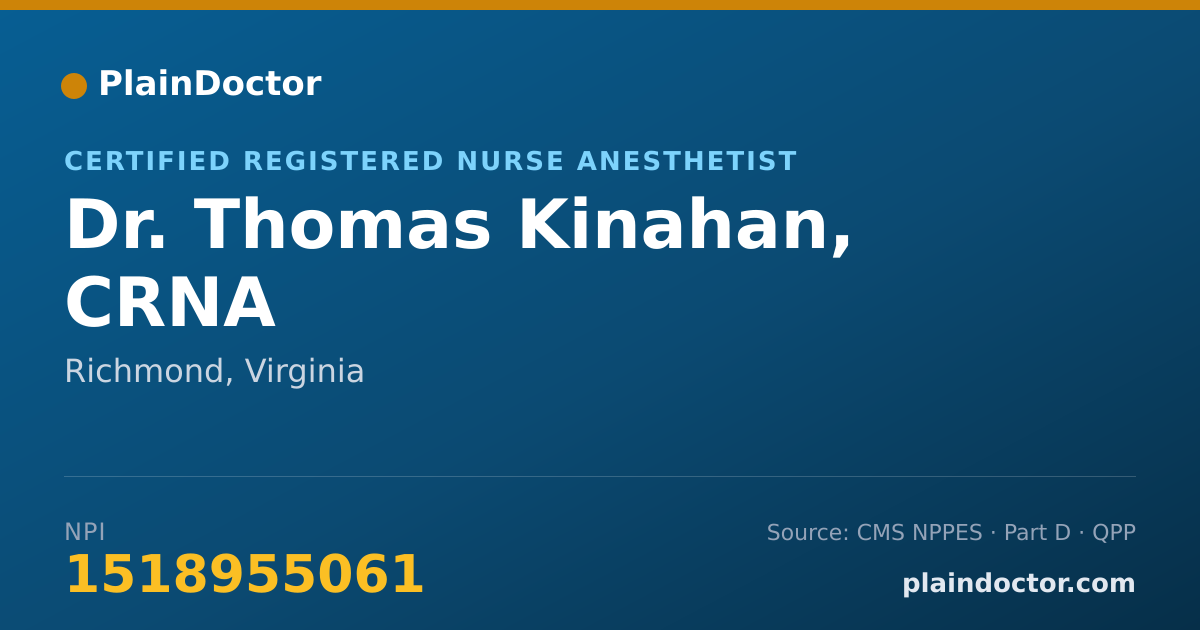 Shareable card for Thomas Kinahan, CRNA - Certified Registered Nurse Anesthetist, Richmond, VA