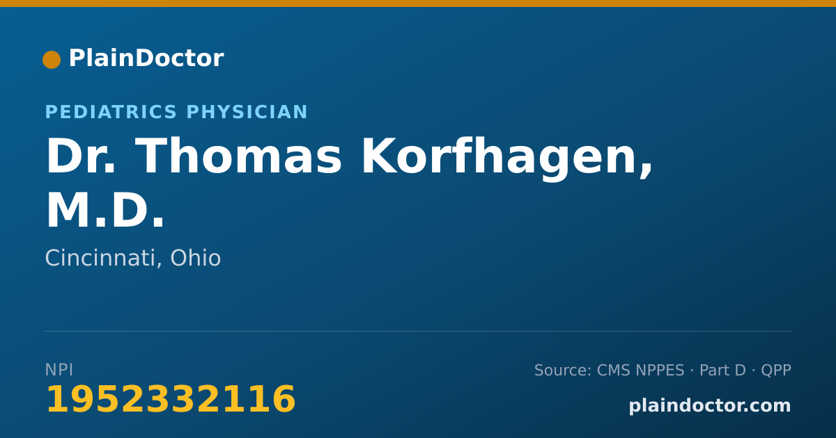 Shareable card for Thomas Korfhagen, M.D. - Pediatrics Physician, Cincinnati, OH