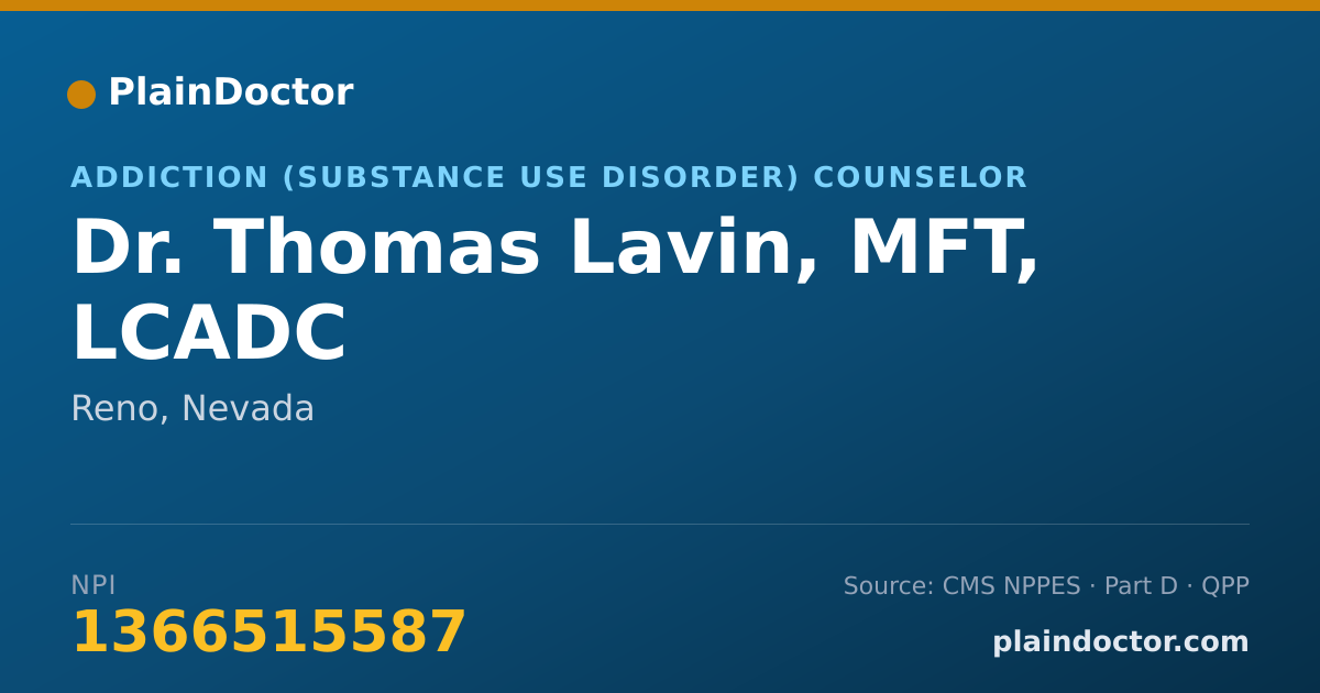 Shareable card for Thomas Lavin, MFT, LCADC - Addiction (Substance Use Disorder) Counselor, Reno, NV