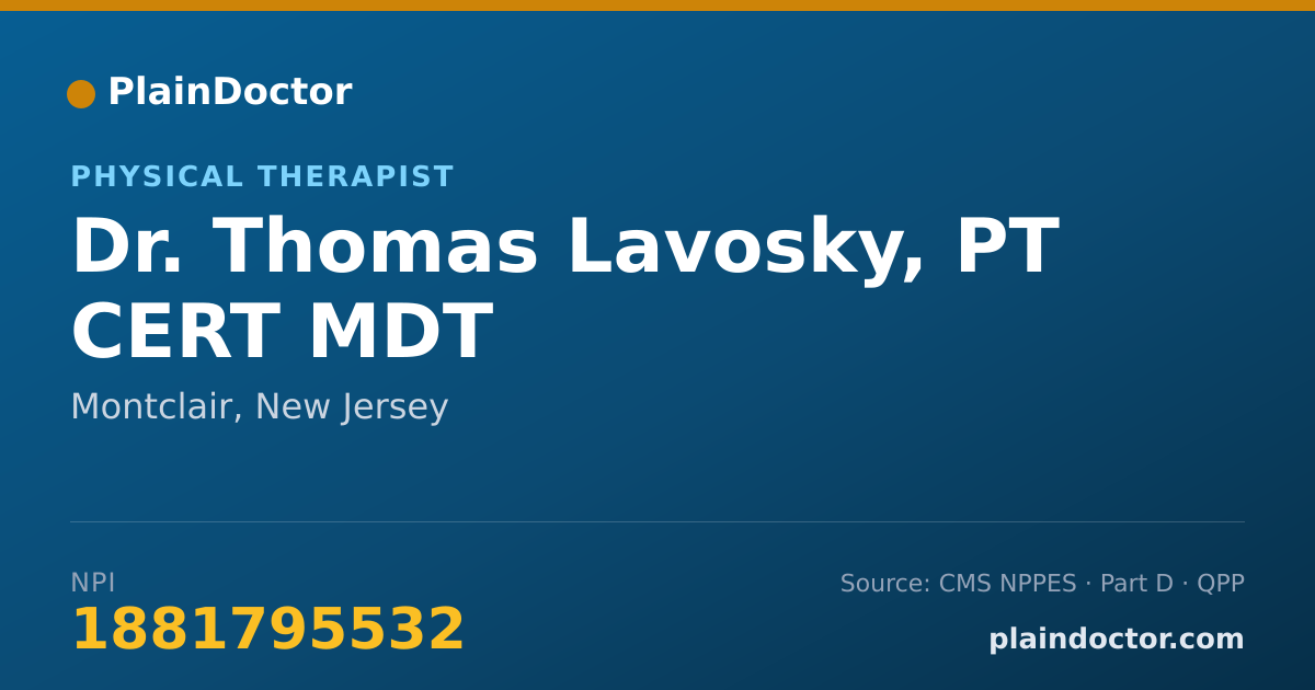 Shareable card for Thomas Lavosky, PT CERT MDT - Physical Therapist, Montclair, NJ