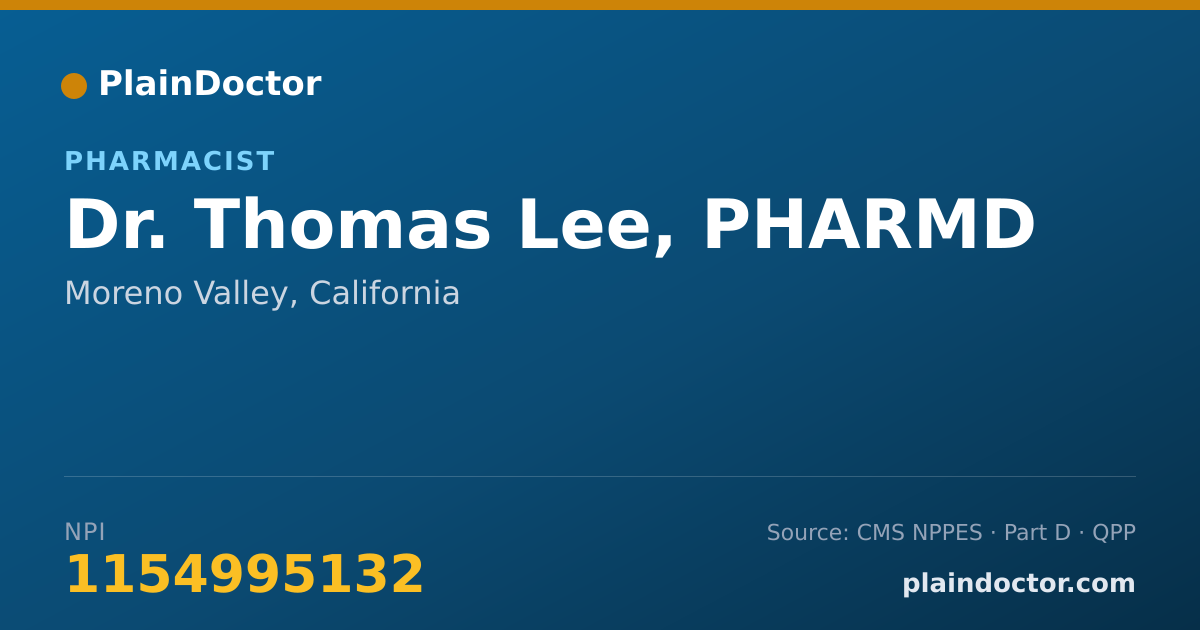 Shareable card for Thomas Lee, PHARMD - Pharmacist, Moreno Valley, CA