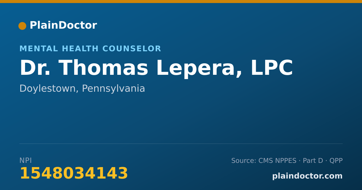 Shareable card for Thomas Lepera, LPC - Mental Health Counselor, Doylestown, PA