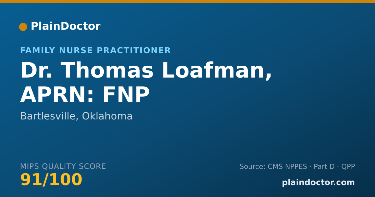 Shareable card for Thomas Loafman, APRN: FNP - Family Nurse Practitioner, Bartlesville, OK