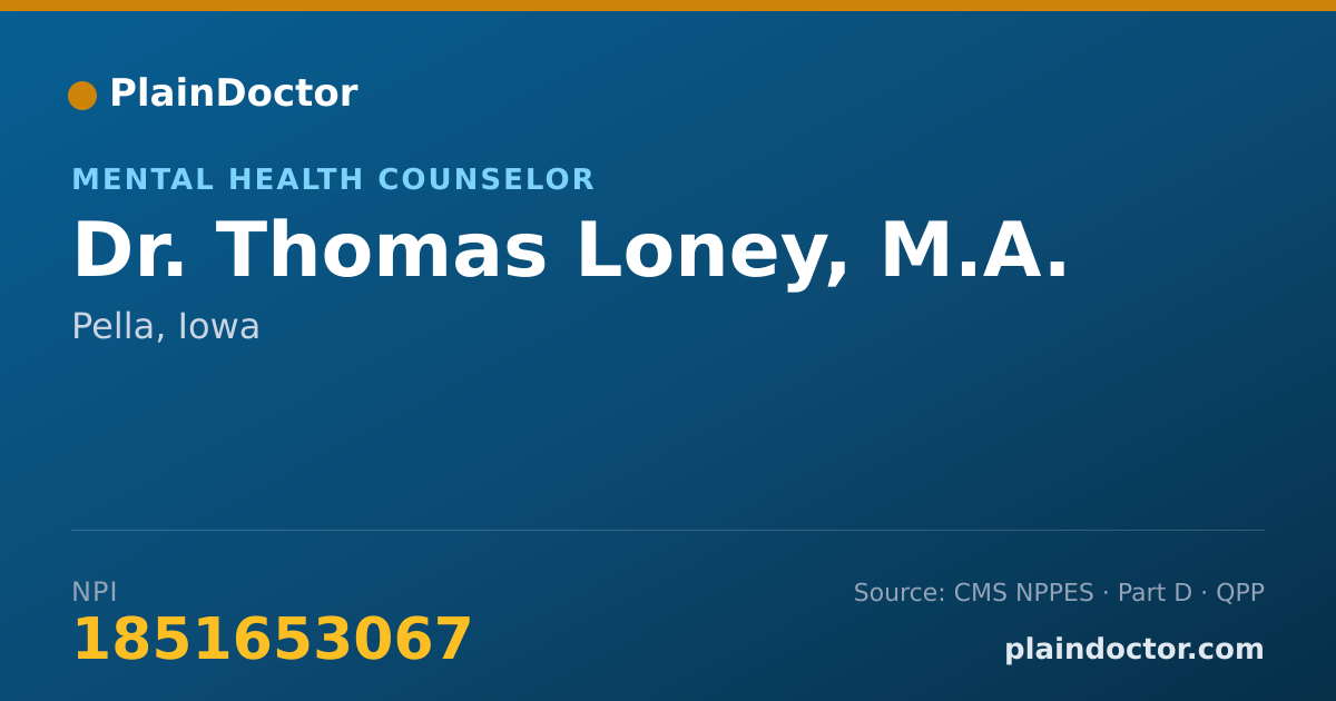 Shareable card for Thomas Loney, M.A. - Mental Health Counselor, Pella, IA