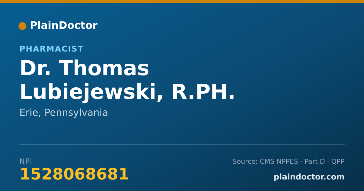 Shareable card for Thomas Lubiejewski, R.PH. - Pharmacist, Erie, PA