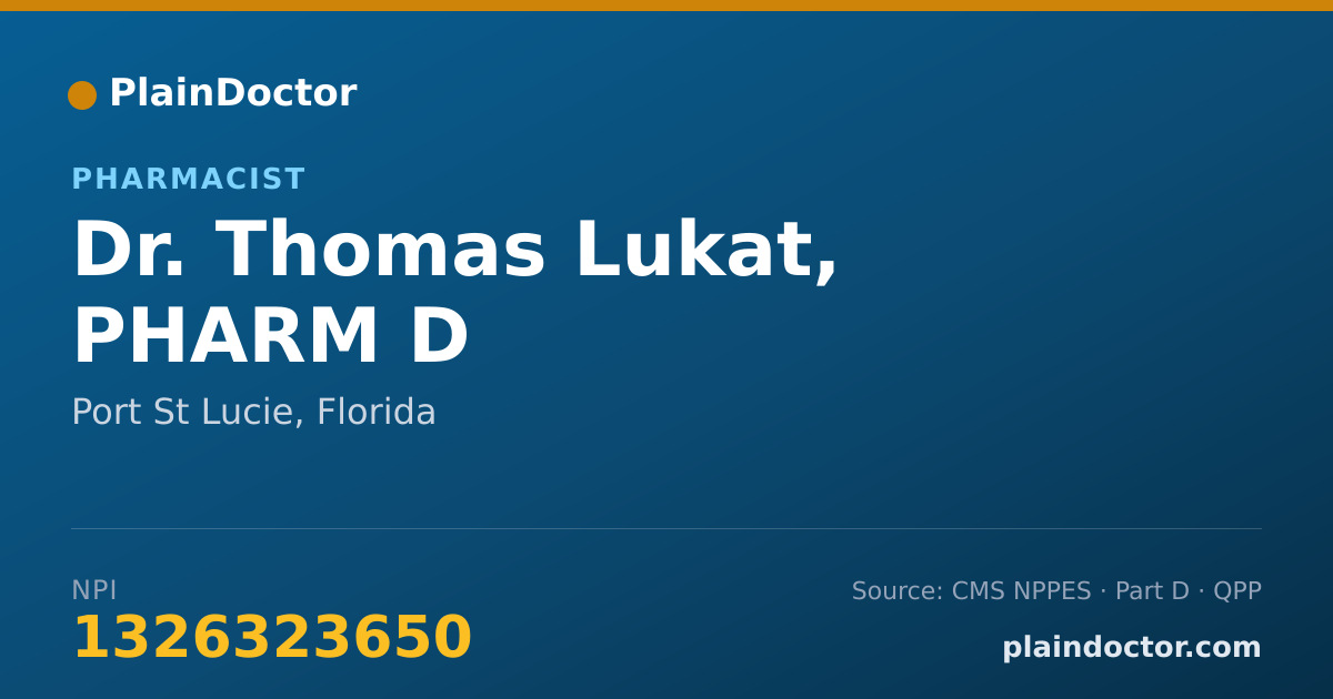 Shareable card for Thomas Lukat, PHARM D - Pharmacist, Port St Lucie, FL