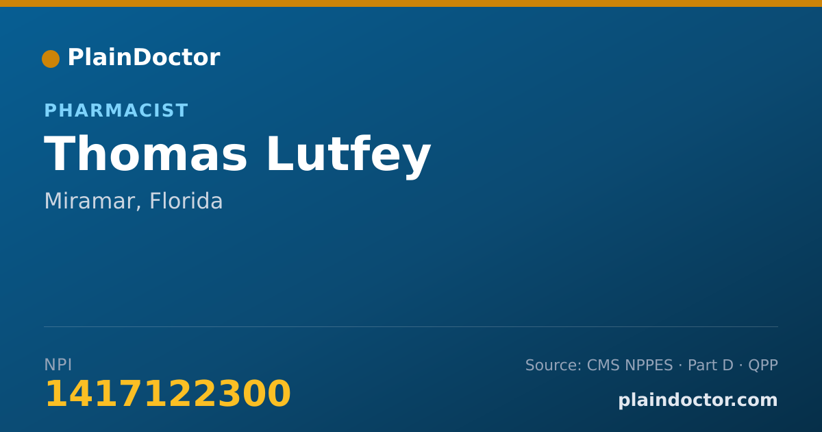 Shareable card for Thomas Lutfey - Pharmacist, Miramar, FL