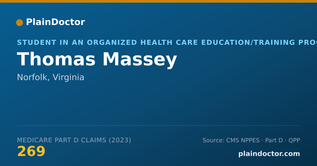 Shareable card for Thomas Massey - Student in an Organized Health Care Education/Training Program, Norfolk, VA