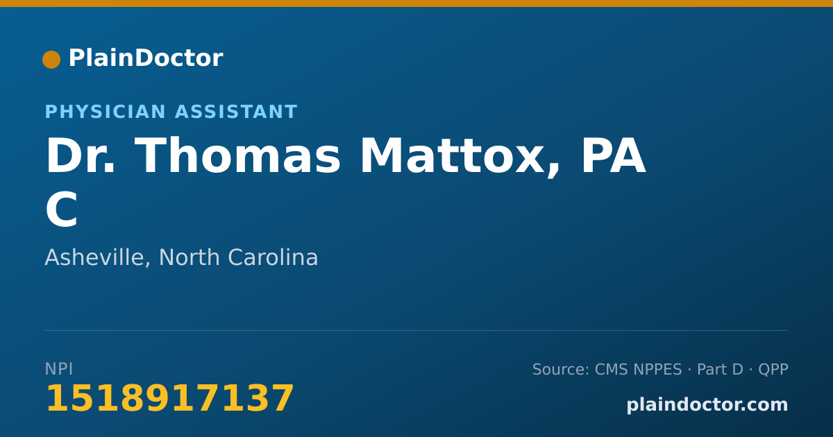 Shareable card for Thomas Mattox, PA C - Physician Assistant, Asheville, NC