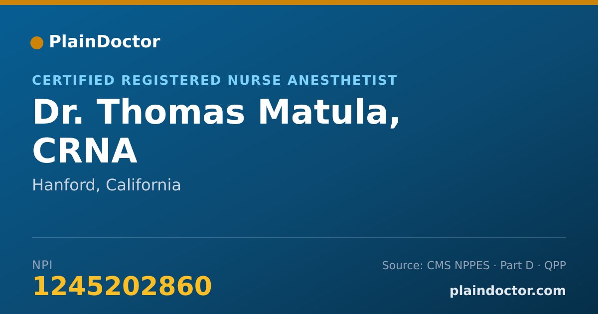 Shareable card for Thomas Matula, CRNA - Certified Registered Nurse Anesthetist, Hanford, CA