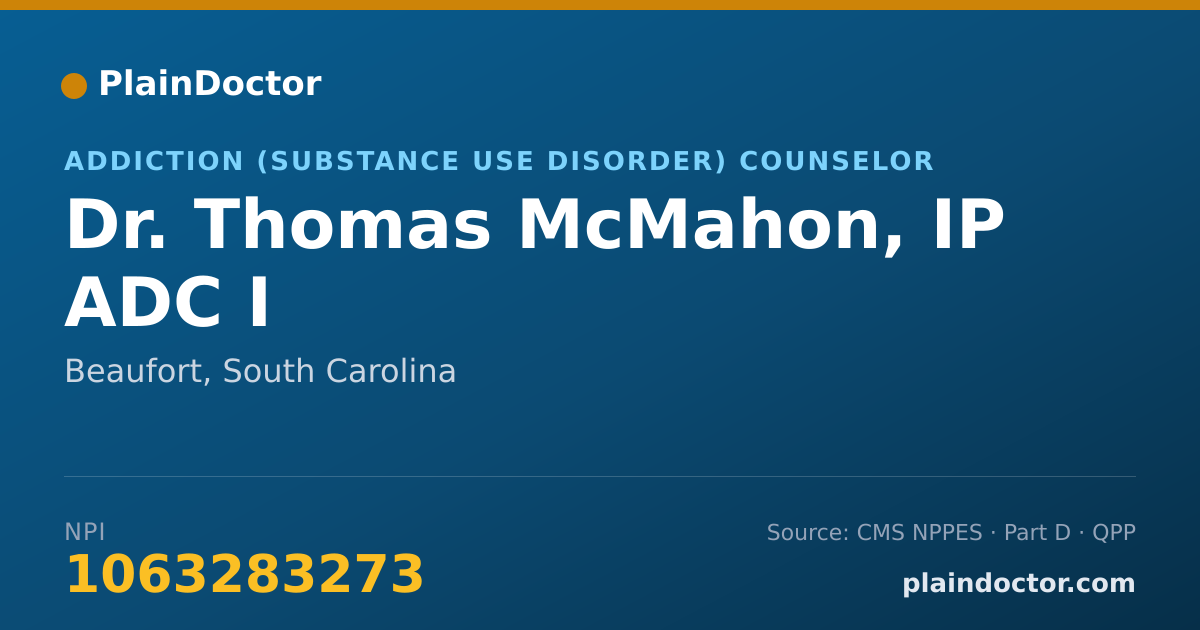 Shareable card for Thomas McMahon, IP ADC I - Addiction (Substance Use Disorder) Counselor, Beaufort, SC