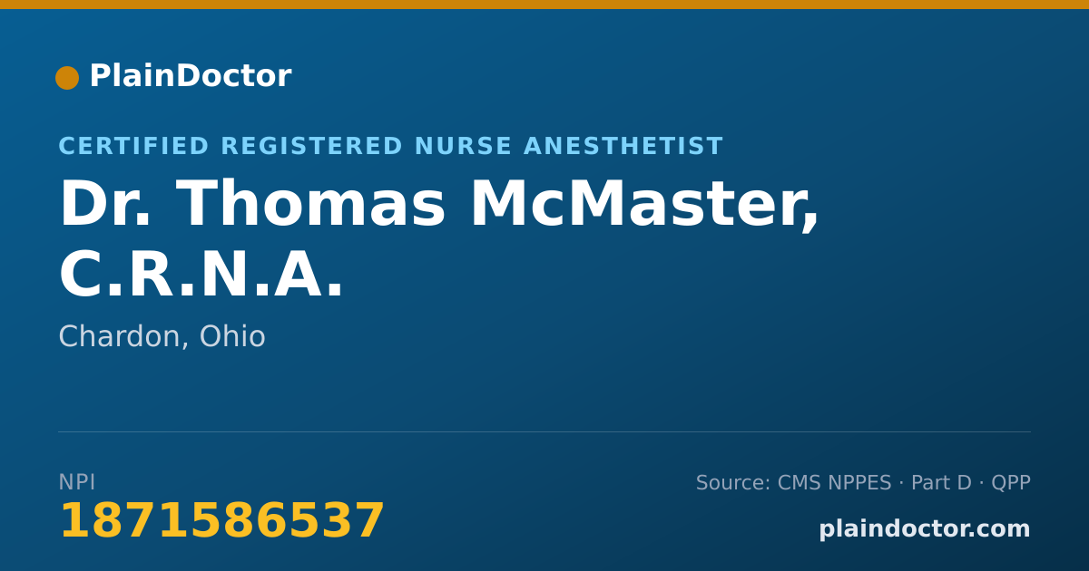 Shareable card for Thomas McMaster, C.R.N.A. - Certified Registered Nurse Anesthetist, Chardon, OH