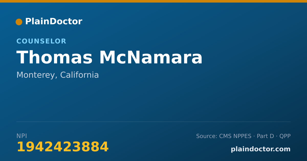 Shareable card for Thomas McNamara - Counselor, Monterey, CA