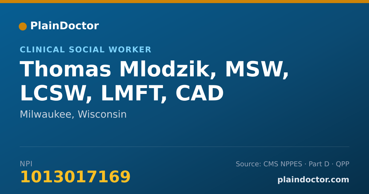 Shareable card for Thomas Mlodzik, MSW, LCSW, LMFT, CAD - Addiction (Substance Use Disorder) Counselor, Milwaukee, WI