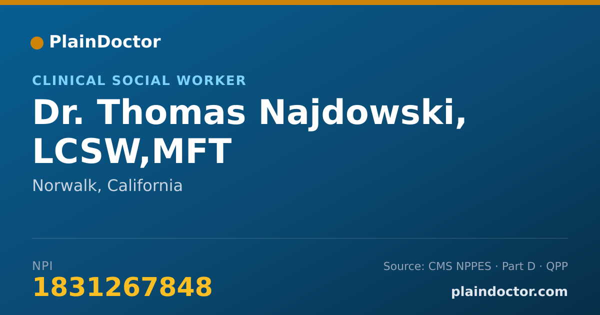Shareable card for Thomas Najdowski, LCSW,MFT - Clinical Social Worker, Norwalk, CA