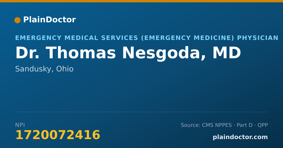Shareable card for Thomas Nesgoda, MD - Emergency Medical Services (Emergency Medicine) Physician, Sandusky, OH