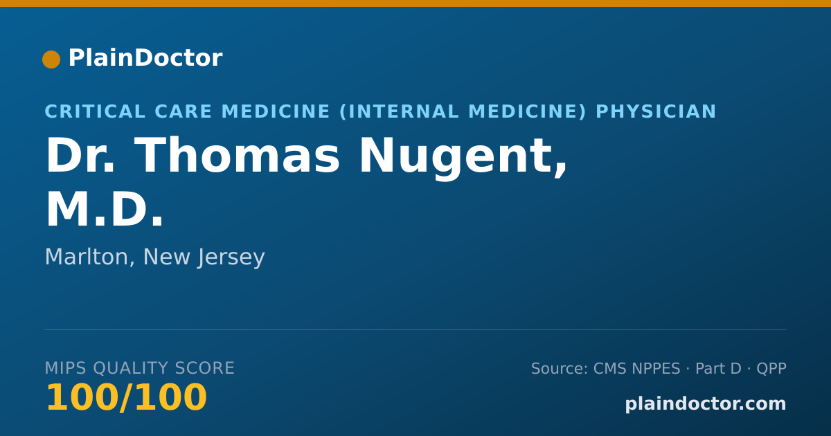 Shareable card for Thomas Nugent, M.D. - Critical Care Medicine (Internal Medicine) Physician, Marlton, NJ