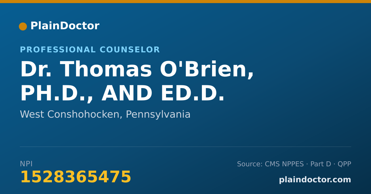 Shareable card for Thomas O'Brien, PH.D., AND ED.D. - Professional Counselor, West Conshohocken, PA
