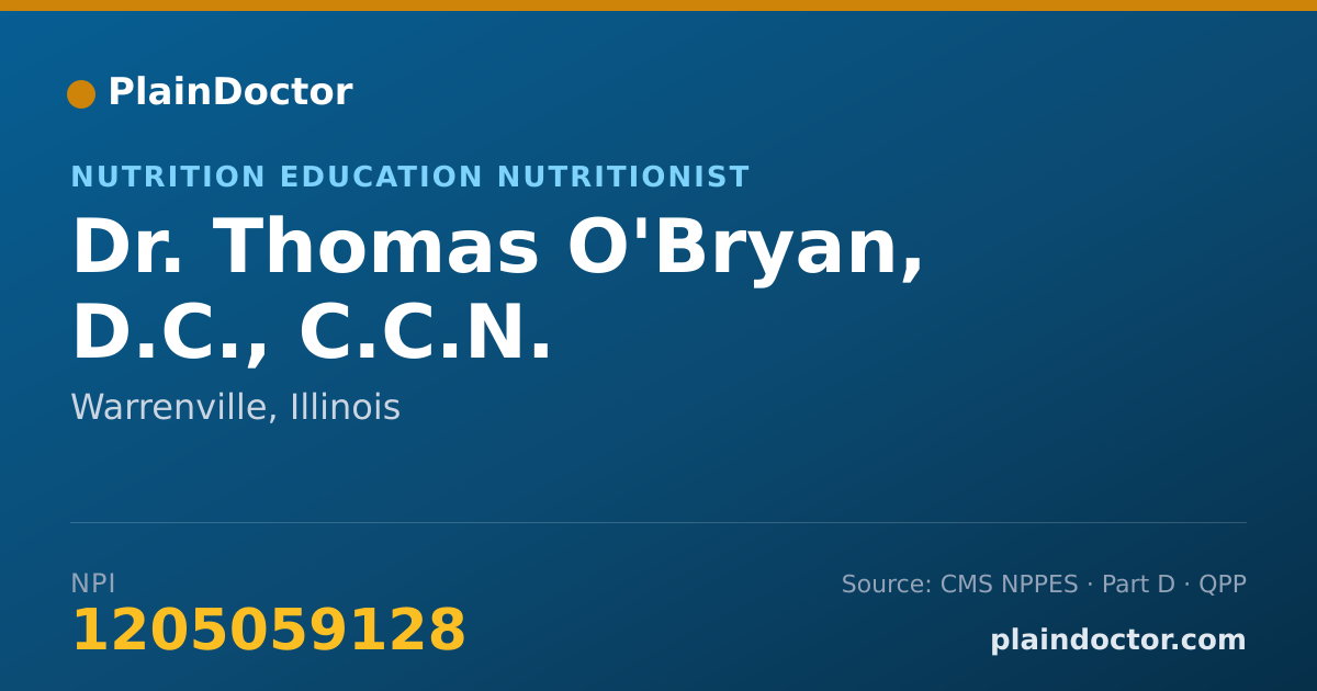 Shareable card for Thomas O'Bryan, D.C., C.C.N. - Nutrition Education Nutritionist, Warrenville, IL