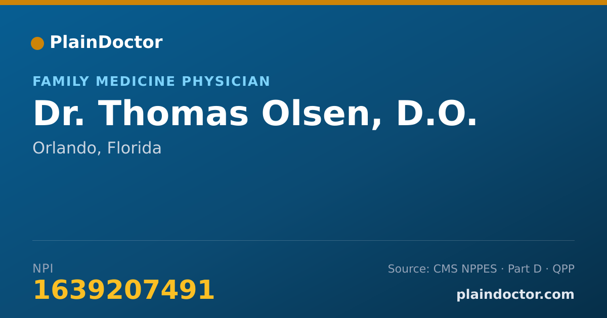 Shareable card for Thomas Olsen, D.O. - Family Medicine Physician, Orlando, FL