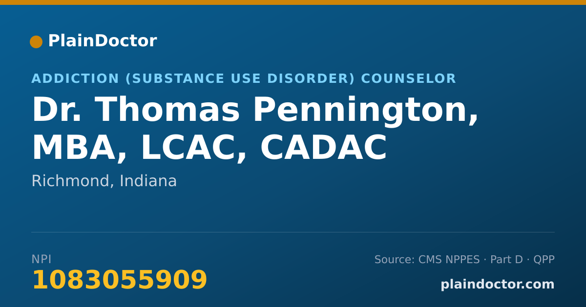 Shareable card for Thomas Pennington, MBA, LCAC, CADAC - Addiction (Substance Use Disorder) Counselor, Richmond, IN