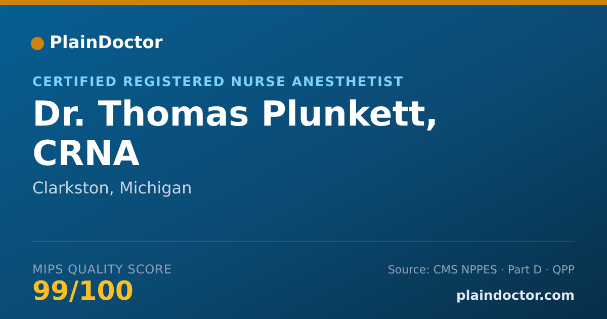 Shareable card for Thomas Plunkett, CRNA - Certified Registered Nurse Anesthetist, Clarkston, MI