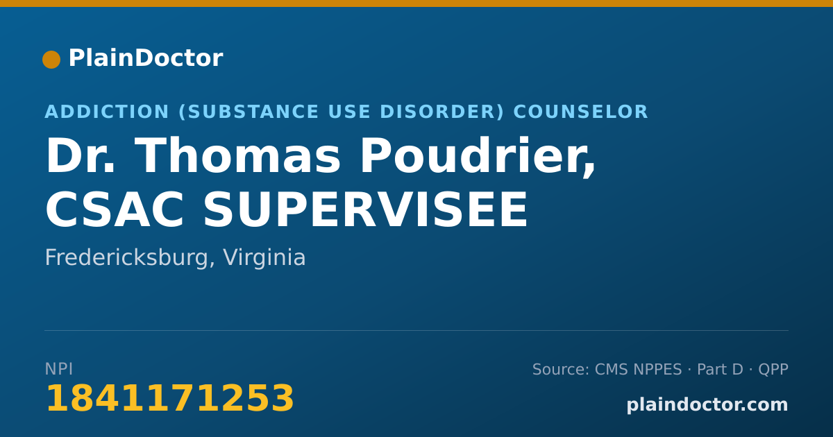 Shareable card for Thomas Poudrier, CSAC SUPERVISEE - Addiction (Substance Use Disorder) Counselor, Fredericksburg, VA