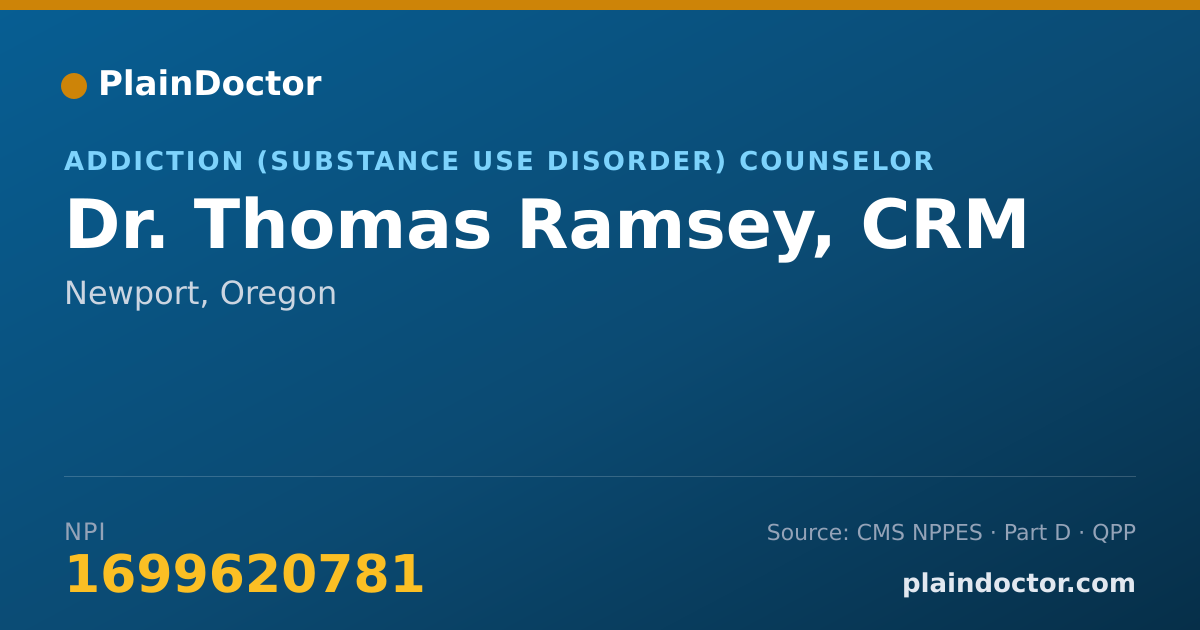 Shareable card for Thomas Ramsey, CRM - Addiction (Substance Use Disorder) Counselor, Newport, OR