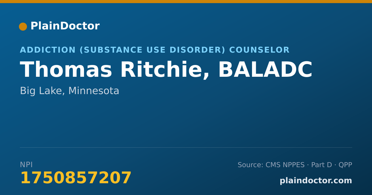 Shareable card for Thomas Ritchie, BALADC - Addiction (Substance Use Disorder) Counselor, Big Lake, MN