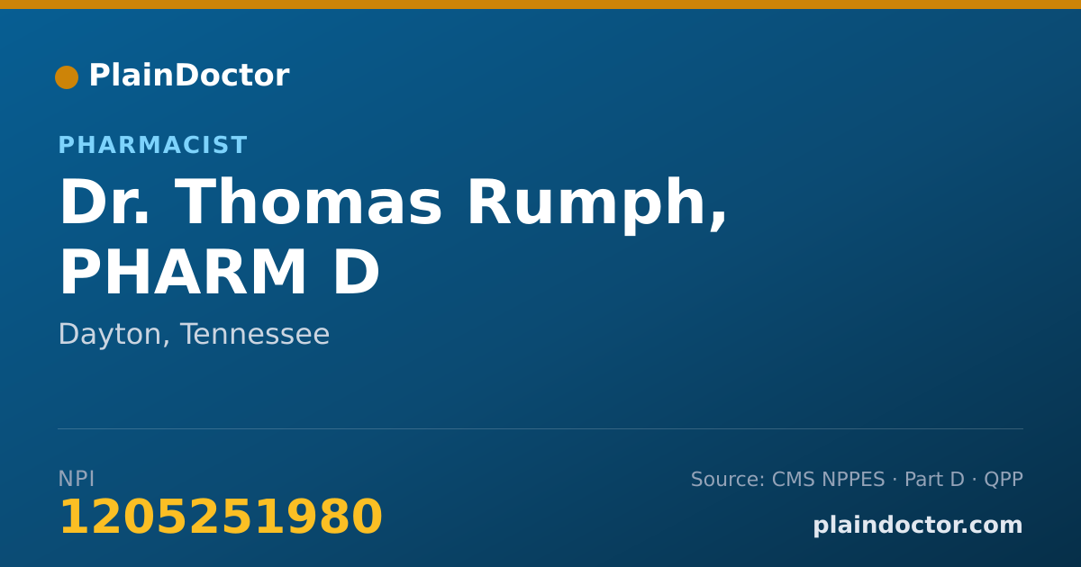 Shareable card for Thomas Rumph, PHARM D - Pharmacist, Dayton, TN