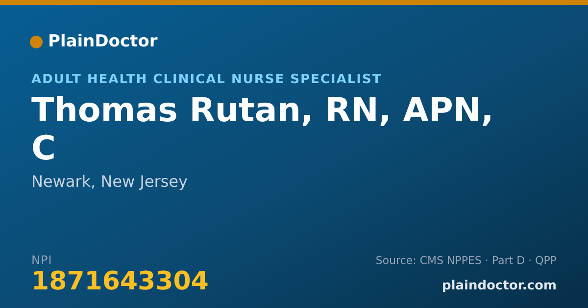 Shareable card for Thomas Rutan, RN, APN, C - Adult Health Clinical Nurse Specialist, Newark, NJ