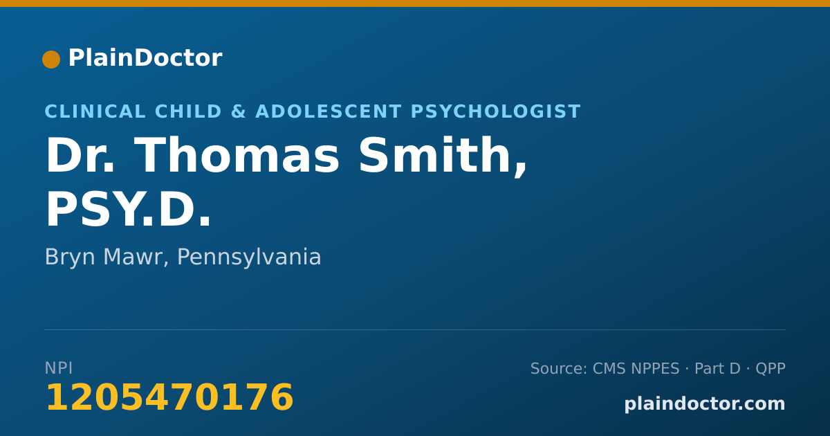 Shareable card for Thomas Smith, PSY.D. - Clinical Child & Adolescent Psychologist, Bryn Mawr, PA