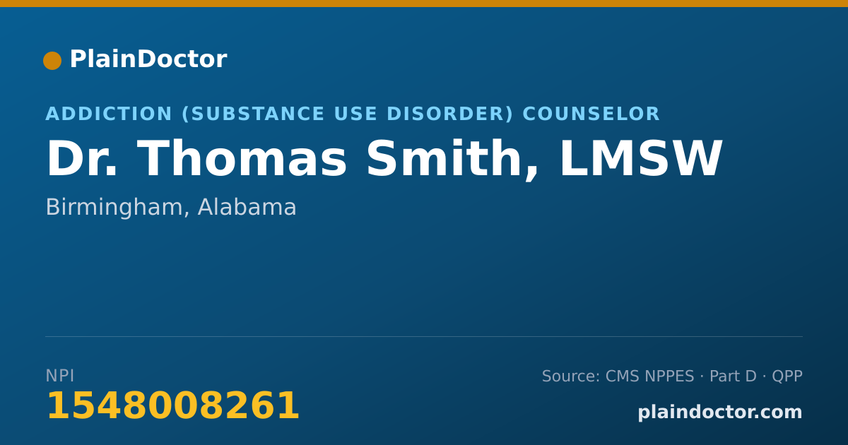 Shareable card for Thomas Smith, LMSW - Addiction (Substance Use Disorder) Counselor, Birmingham, AL