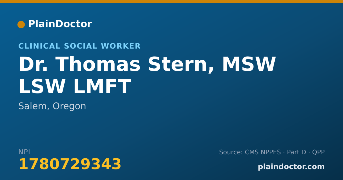 Shareable card for Thomas Stern, MSW LSW LMFT - Clinical Social Worker, Salem, OR