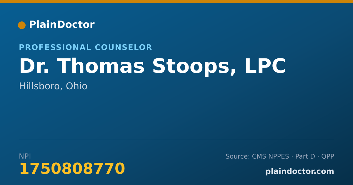 Shareable card for Thomas Stoops, LPC - Professional Counselor, Hillsboro, OH