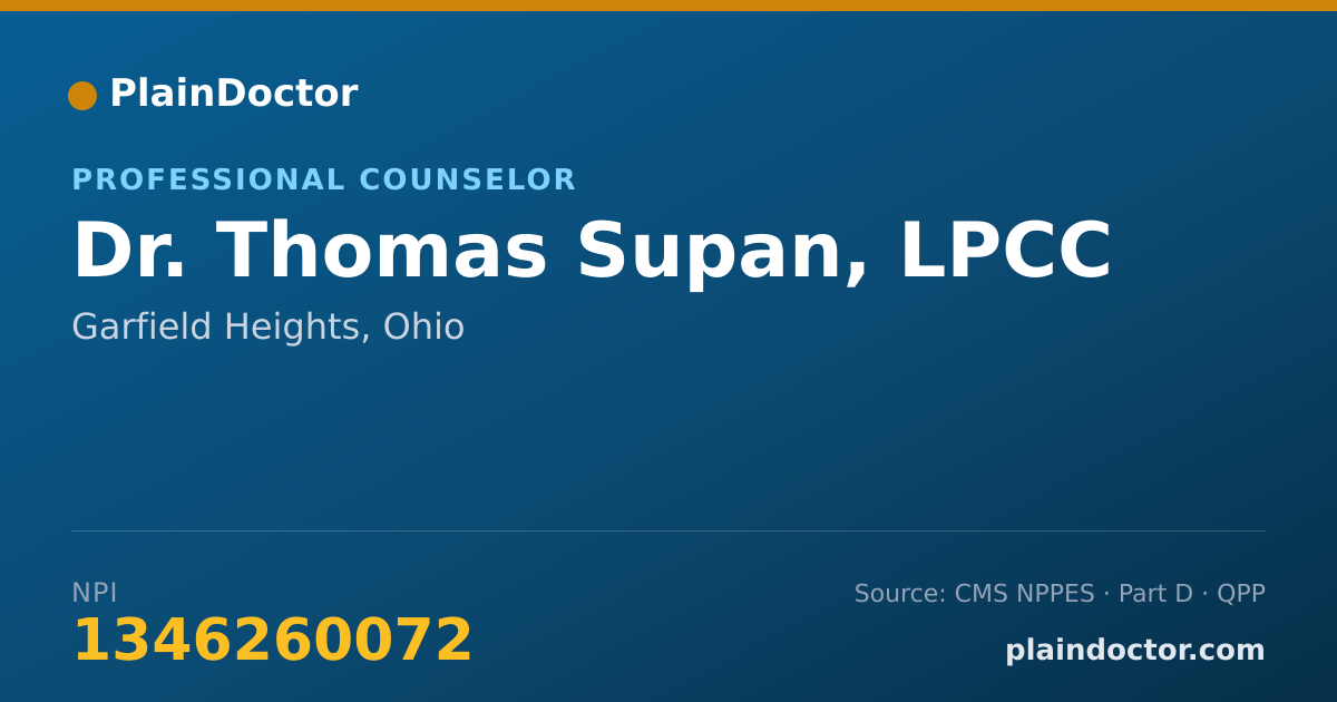Shareable card for Thomas Supan, LPCC - Professional Counselor, Garfield Heights, OH