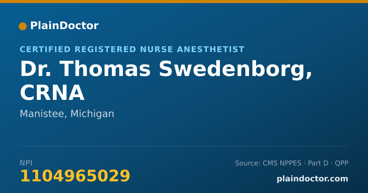 Shareable card for Thomas Swedenborg, CRNA - Certified Registered Nurse Anesthetist, Manistee, MI
