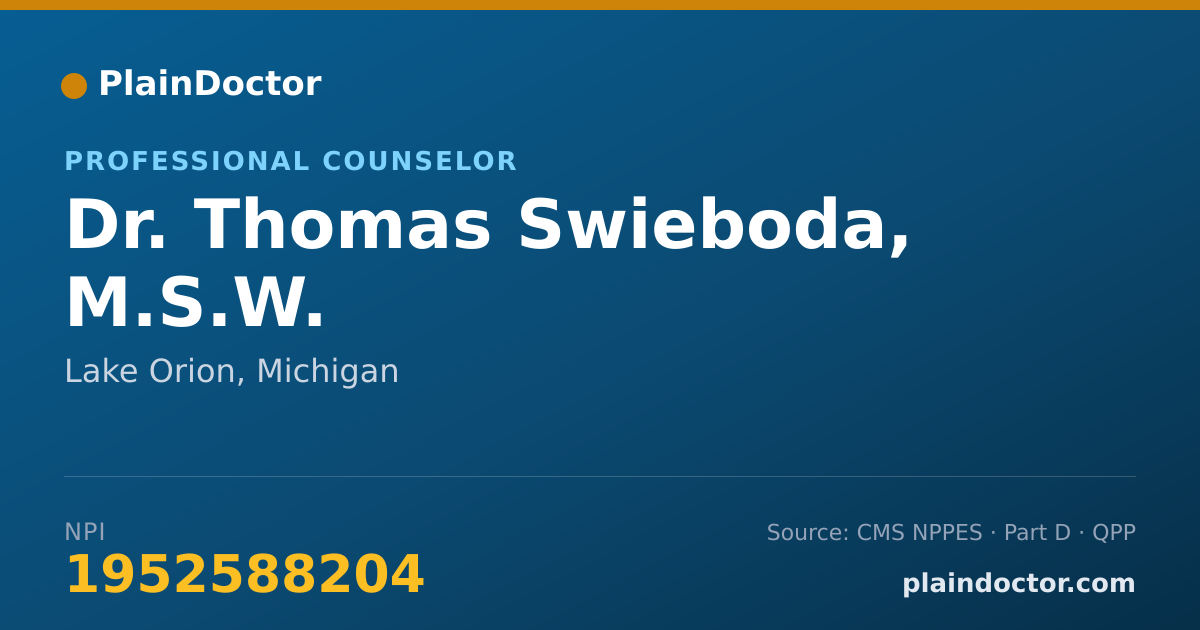 Shareable card for Thomas Swieboda, M.S.W. - Professional Counselor, Lake Orion, MI