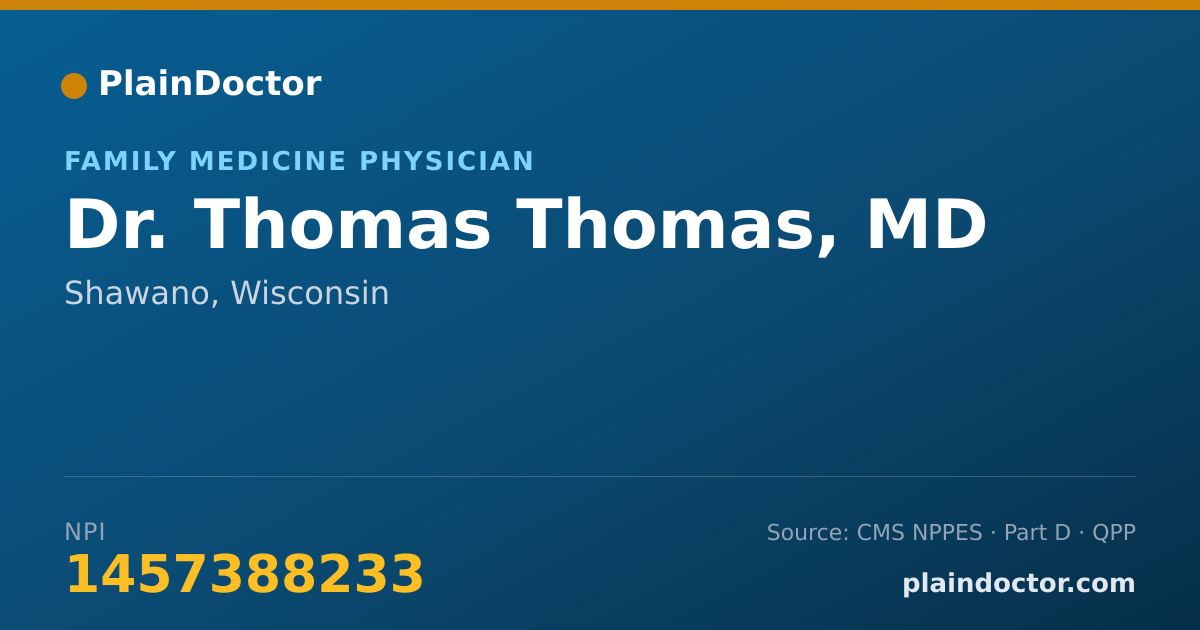 Shareable card for Thomas Thomas, MD - Family Medicine Physician, Shawano, WI
