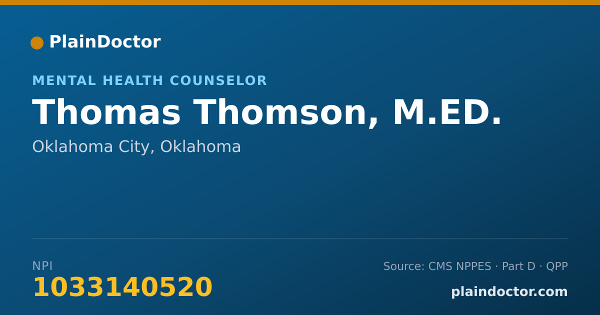 Shareable card for Thomas Thomson, M.ED. - Mental Health Counselor, Oklahoma City, OK