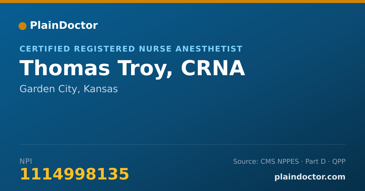 Shareable card for Thomas Troy, CRNA - Certified Registered Nurse Anesthetist, Garden City, KS