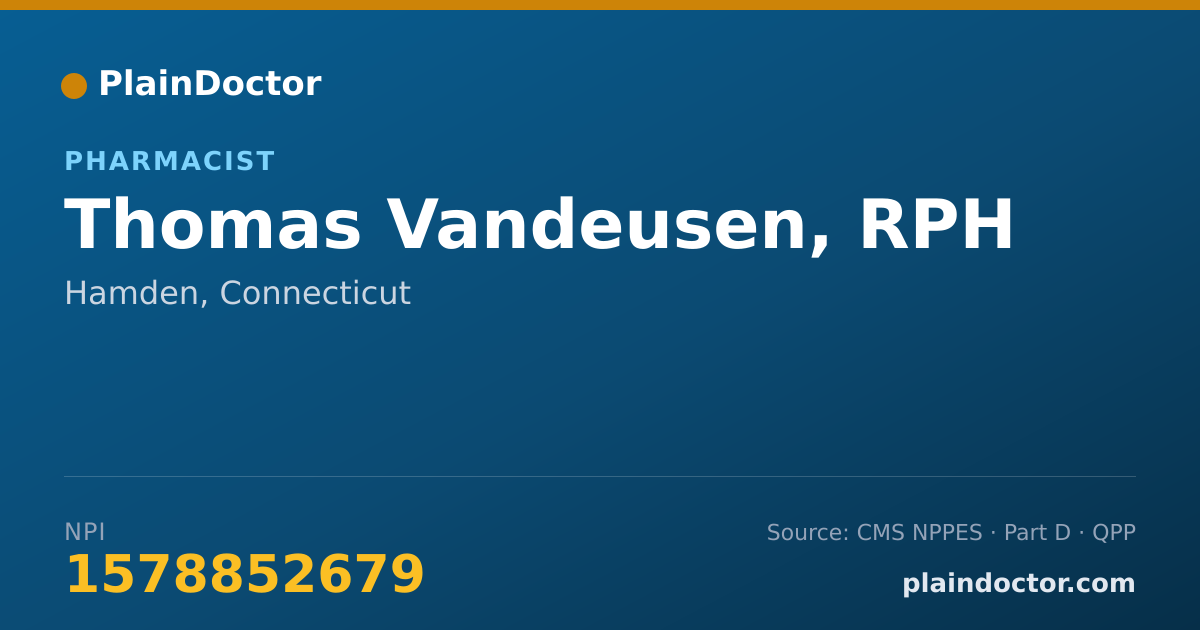 Shareable card for Thomas Vandeusen, RPH - Pharmacist, Hamden, CT