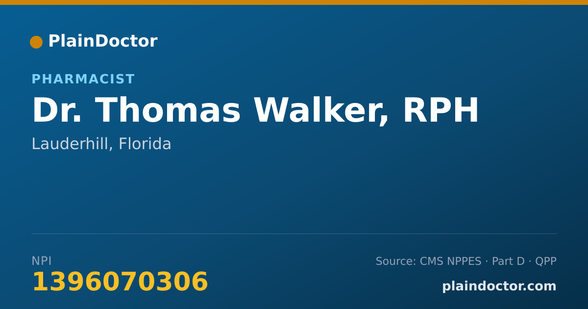 Shareable card for Thomas Walker, RPH - Pharmacist, Lauderhill, FL