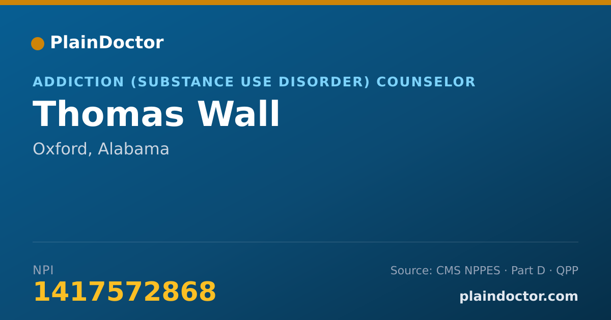 Shareable card for Thomas Wall - Addiction (Substance Use Disorder) Counselor, Oxford, AL