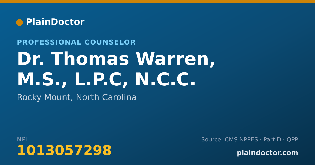 Shareable card for Thomas Warren, M.S., L.P.C, N.C.C. - Professional Counselor, Rocky Mount, NC