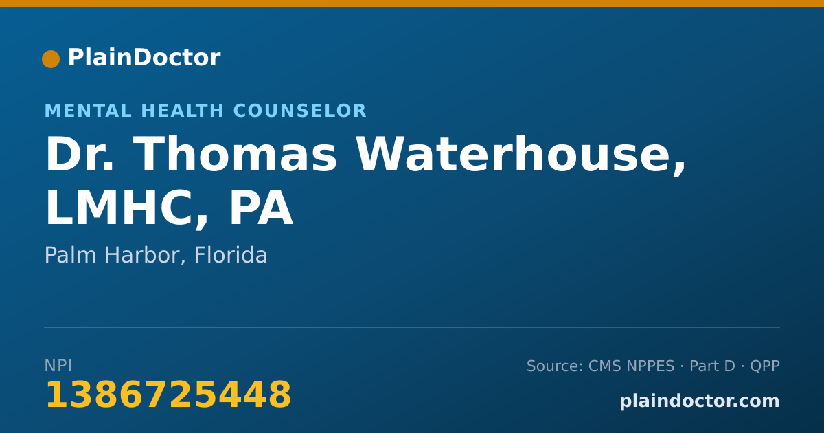 Shareable card for Thomas Waterhouse, LMHC, PA - Mental Health Counselor, Palm Harbor, FL