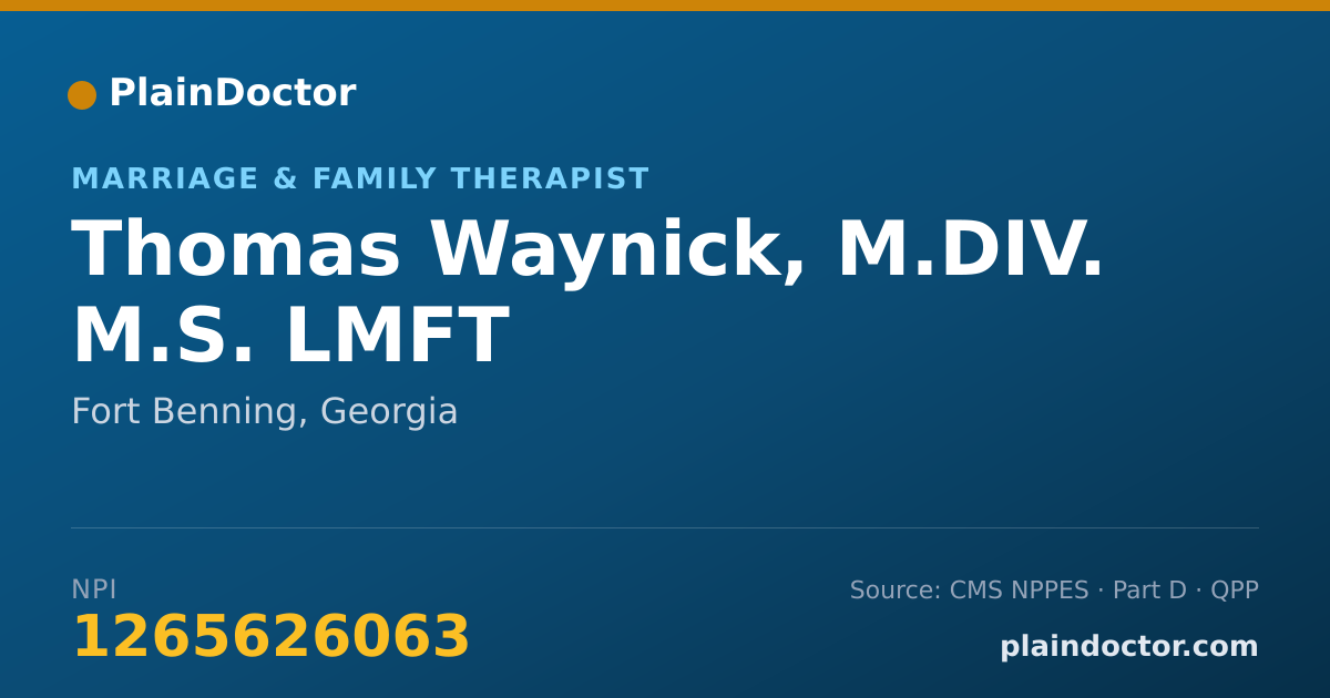 Shareable card for Thomas Waynick, M.DIV. M.S. LMFT - Marriage & Family Therapist, Fort Benning, GA