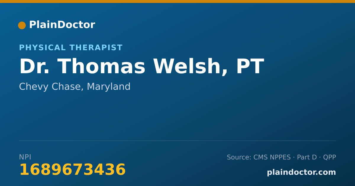 Shareable card for Thomas Welsh, PT - Physical Therapist, Chevy Chase, MD