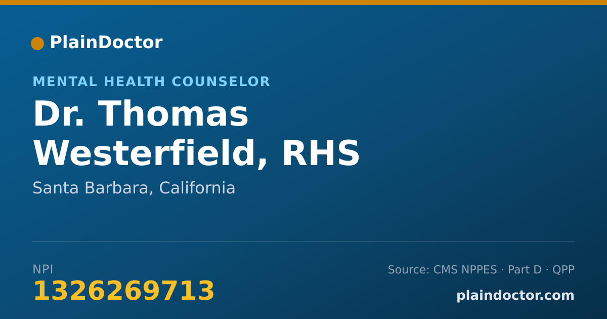 Shareable card for Thomas Westerfield, RHS - Mental Health Counselor, Santa Barbara, CA