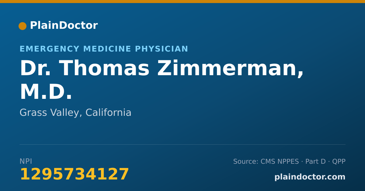 Shareable card for Thomas Zimmerman, M.D. - Emergency Medicine Physician, Grass Valley, CA